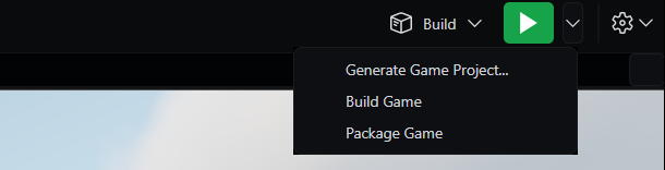 The Build menu, open in the editor toolbar