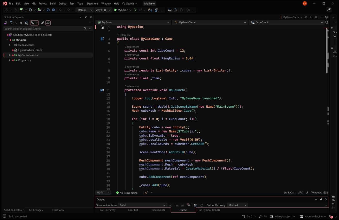 MyGameGame.cs open in Visual Studio
